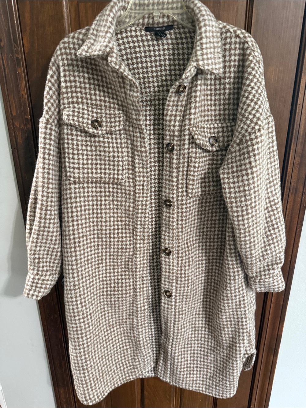 Forever 21 Brown & Cream Houndstooth Trench Shacket
